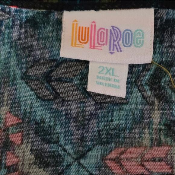 LuLaRoe Nicole Teal Midi Dress Aztec Print Scoop Neck 3/4 Sleeve Casual - Picture 5 of 7